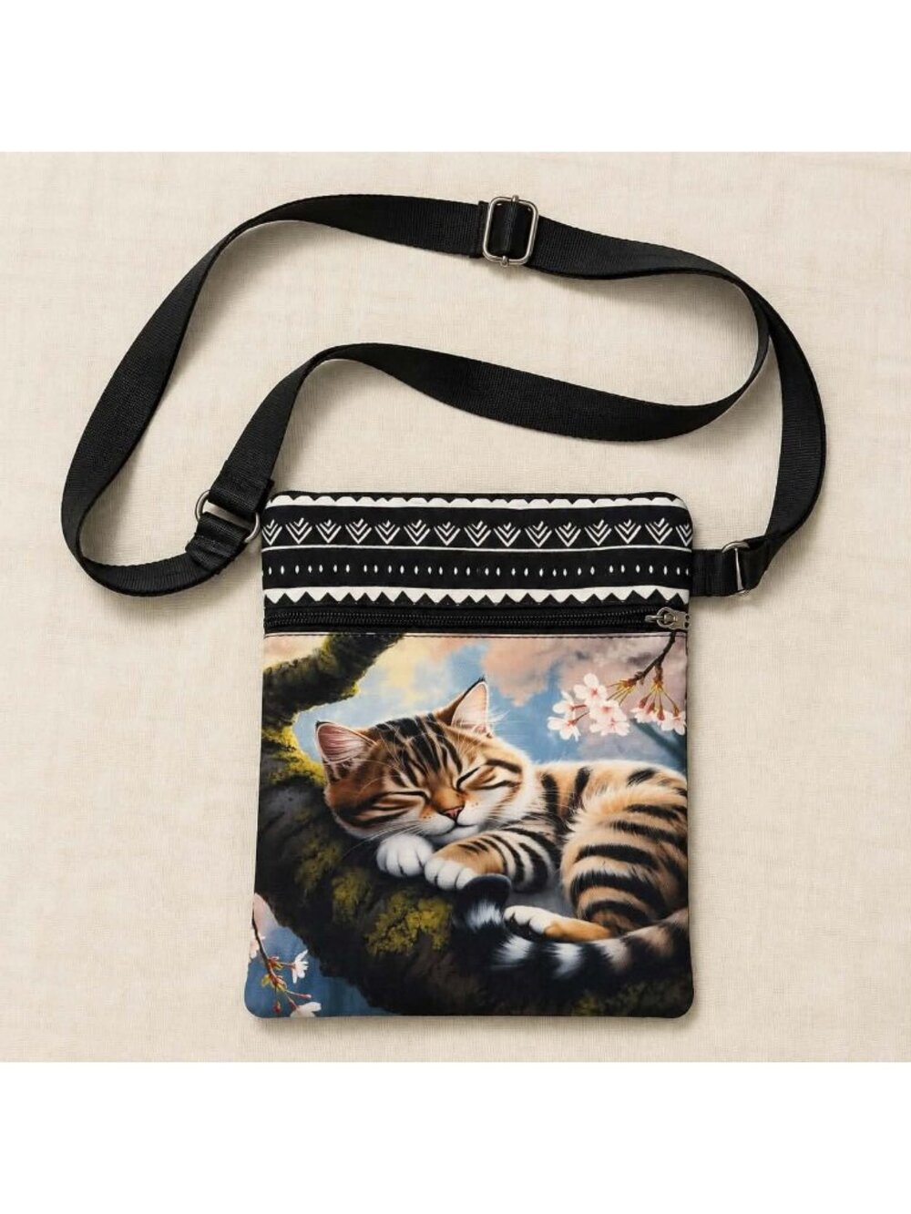 Sleeping Tabby Cat Crossbody Phone Bag